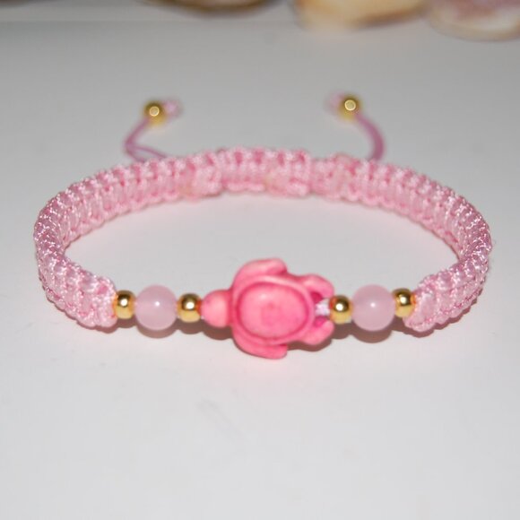Turtle Bracelet,Braided Bracelet,Pink Turtle Bracelet,Good Wishes Bracelet - Picture 2 of 3